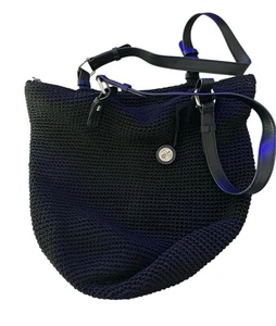 Bolso de Hombro The Sak Crochet Madera Plateada Negro Doble Correas Forrado Boho - Imagen 1 de 11