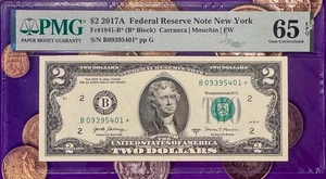 2$ 2017A Federal Reserve Note New York Star B* Fr 1941 B* FW PMG Gem 65 EPQ - Picture 1 of 4