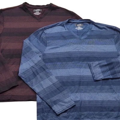 Conjunto de 2 camisas informales a rayas cuello en V manga larga calce regular Alfani para hombre mediano Foto 1 de 4