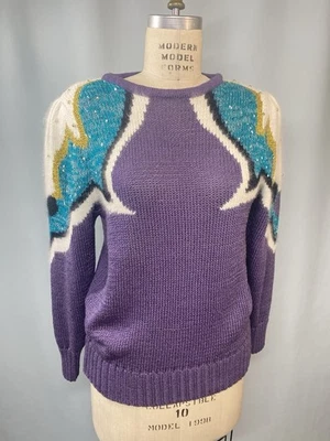 Suéter Vintage TALLA PEQUEÑA púrpura colorblock años 80 90 MAURADA Angora Foto 1 de 4