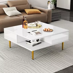 Couchtisch Beistelltisch Sofatisch mit Schubladen Wohnzimmertisch Hochglanz Weiß - Bild 1 von 19