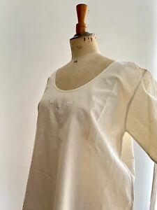 Antique French RUSTIC crispy metis EMBROIDERED NIGHTSHIRT c1900