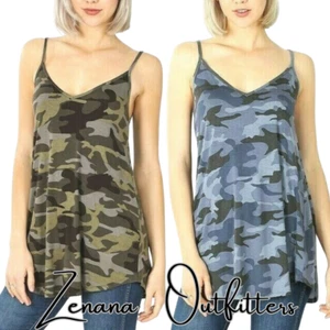 Zenana Outfitters Camouflage Print Reversible Spaghetti Cami Dress - S,M,L - Picture 1 of 15