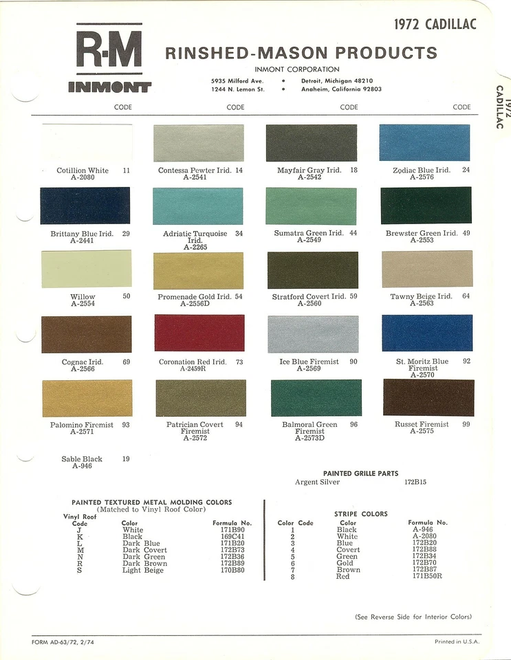 Cadillac Fleetwood Deville Eldorado Calais 1972 limusina FL astillas de pintura (R-M) Foto 1 de 1