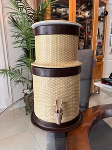Vintage MCM 70's Vinyl And Rattan Ice Bucket And Beverage Dispenser USED - Picture 1 of 11