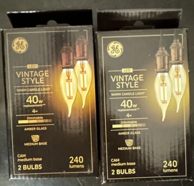 4 PACK GE Vintage Style LED Light Bulbs, 40 Watt, Amber Glass, Candle Light - Image 1 of 2
