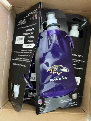 Baltimore Ravens 16 ounce Foldable Water Bottle - Pack of 12 Cover