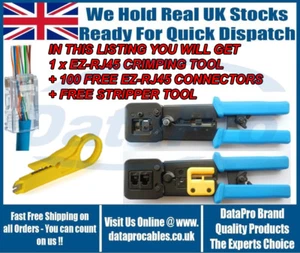 NEU EZ CRIMP WERKZEUG + 100 CAT6 POE STECKER + GELBER STREIFEN - Bild 1 von 1