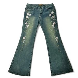 90s Y2K DFX Jeans Sequin Floral Flare Low Rise 11/12 Jr Cowgirl Glam Whimsigoth - Imagen 1 de 11