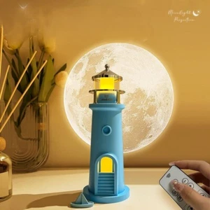 Moon Lighthouse Lamp, LED Moonlight Projector Lamp, Moon Projector Table Lamp - Picture 1 of 23
