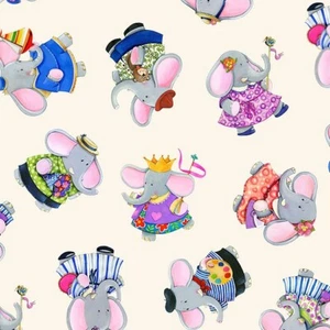 Elephant Friends - Desfile Day - Crema de Elizabeth's Studio, algodón - Imagen 1 de 2