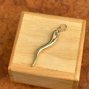 14KT Gelbgold massiver 3D schwerer Corno "Cornicello" italienisches Horn Anhänger 40mm - Bild 1 von 8