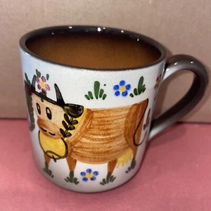Weiningen Keramik Swiss Pottery Mug Cup Cow Bell Design *Signed Collectible Rare - Picture 1 of 4