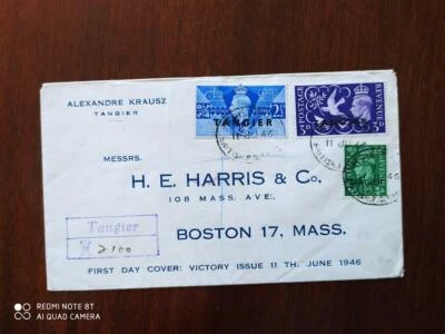 1946 Tangier British Morocco  Fdc  To Boston USA Victory Issue (ros8352 - Image 1 of 2