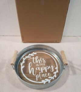 SGS galvanized round farmhouse style tray THIS IS MY HAPPY PLACE wall hanger NEW