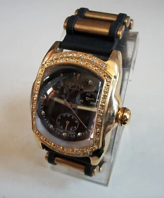 Men's Gold Trim Black Silicone Band Fashion Dressy Hip Hop Watch - Image 1 of 4