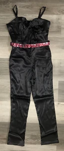 Betty Boop x Unique Vintage Black Satin Jumpsuit with Belt, XL - Picture 1 of 8