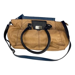 Franco Sarto Tote Bag Carry Purse Brief Case Faux Leather Light Brown Zip - Picture 1 of 8