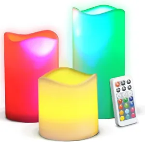 Set of 3 Flameless LED Candles Flickering LED Pillars Candles Light Timer Remote