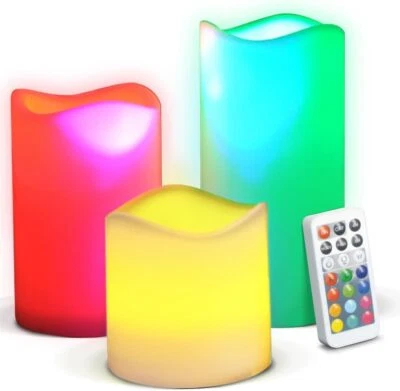 Set of 3 Flameless LED Candles Flickering LED Pillars Candles Light Timer Remote - Image 1 of 4