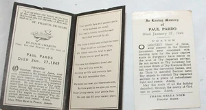2 Vintage Catholic Prayer Cards/funeral cards January 27, 1949 Pardo - Picture 1 of 2