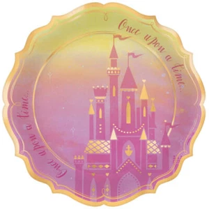 Disney Princess Castle Dinner Plate 26cm Metallic Aurora Ariel Pink Yellow - Picture 1 of 1
