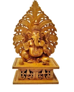 Estatua grande de madera de Ganesha Ganesh Ganpati - escultura de madera del señor hindú Ganesh - Imagen 1 de 5