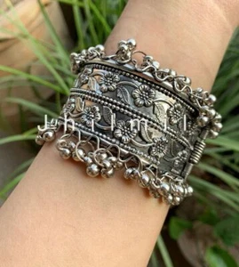 Ethnic Traditional Bollywood Style Silver Oxidized Indian Adjustble Bracelet Set - Picture 1 of 6