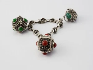 De colección 800 Plata Italia Estilo Etrusco Joyas Caja Veneno Llaveros Dijes Pulsera - Imagen 1 de 7