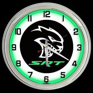 16" Dodge SRT Hellcat Sign Green Neon Clock Charger Challenger 707 HP - Picture 1 of 2