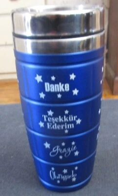 «Спасибо за все, что вы делаете» синий и белый изолированный путешествий кофейная кружка кружка кружка - 7» высокий - Изображение 1 из 4