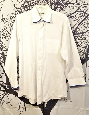 Camisa de Negocios LUCASINI Para Hombres UNA SOLA AGUJA SASTRERÍA BLANCA con Borde AZUL Talla L Foto 1 de 4