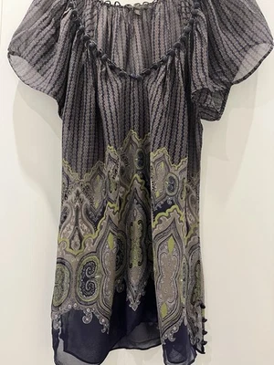 Ted Baker Silk Chiffon Navy Print Tunic Blouse Short Sleeve Size 2 (Size 10-12) - Image 1 of 4