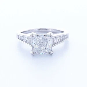 3.2 CT LAB-CREATED DIAMOND E/VVS1 RADIANT CUT 18K WHITE GOLD VINTAGE ACCENT RING - Picture 1 of 4