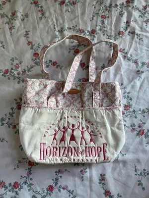 Cartera de mujer Longaberger Hope rosa blanco algodón pequeño bolso de mano Foto 1 de 4