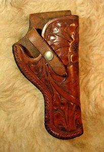 RARE 50's VINTAGE FLORAL TOOLED LACED LAWRENCE LEATHER HOLSTER FOR S&W K FR. 4" - Picture 1 of 5