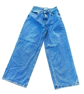 Pantalones de mezclilla holgados Princess Polly tiro alto pierna ancha talla 2 azules lavados medianos - Imagen 1 de 6