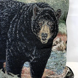 Gobelin Überwurf Kissen Schwarzbär Quadratisch 15”x15” Hütte Lodge Wälder Rustikal Dekor - Bild 1 von 16