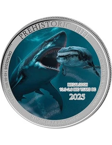 MEGALODON Moneda Plata Coloreada 1 Oz 20 Francos Congo 2025 - Imagen 1 de 2