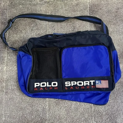 Mens Vintage Y2K Polo Ralph Lauren Sport Blue Spell Out Messenger Bag Sz 18 X 14 - Image 1 of 4