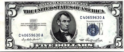 1953 $5 Silver Certificate AU Fr. 1655 - Image 1 of 3