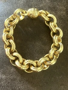MILOR 14K Bold Gold Textured Cable Link Resin Core Bracelet Mag Clasp 7.5" NEW - Picture 1 of 5