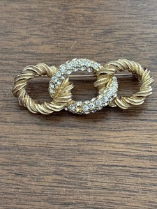 Spilla vintage Christian Dior corda oro oro manca 1 strass - Foto 1 di 2