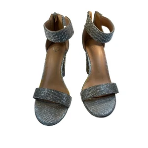 Glitzernde silberne Strass Knöchelriemen Blockabsatz Damengröße 7 Party Sandalen - Bild 1 von 6