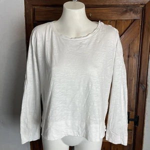Top ME+EM bianco cotone manica lunga oversize orlo spacco UK 12 - Foto 1 di 8