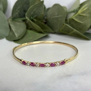 "Brazalete brazalete de diamantes y rubíes de oro amarillo de 10 quilates firmado CID 7""" - Imagen 1 de 13
