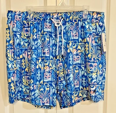 Caribbean Joe Men's Swim Shorts XL Blue Tiki Lined Stretch Quick Dry Beach Surf - Image 1 of 4