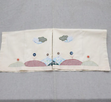 Vintage Curtains Panels Set Of 2 Cream Sun Clouds Flower Appliques Buttons