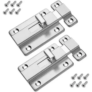 2 Pieces Door Bolts Stainless Steel Latch Sliding Door Lock Surface Mounted S... - Picture 1 of 7