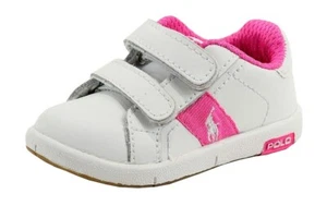 Polo Ralph Lauren Toddler Girl's Serve EZ White/Neon Pink Fashion Sneakers Shoes - Picture 1 of 6